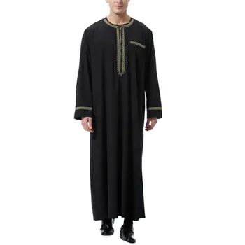 Мусульманская Мода Мужчины Джубба Тобес Арабский Пакистан Дубай Кафтан Абайя Халаты Исламская Одежда Саудовская Аравия Черная Длинная Блузка Платье