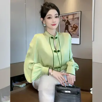2023 новая рубашка в китайском стиле, женская традиционная универсальная рубашка в восточном стиле, танкостюмы, блузка ципао, женский повседневный топ с воротником ципао