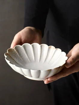Чаша ручной работы в японском стиле в стиле Ретро С Лепестками Персонализированная Креативная Керамическая Бытовая Посуда Миска для супа Миска для закусок Антикварная
