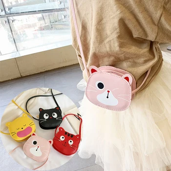 Детский кошелек для монет с мультяшным котом, сумки для украшения из искусственной кожи для маленьких девочек, детская сумка-мессенджер в корейском стиле, модная сумка на одно плечо
