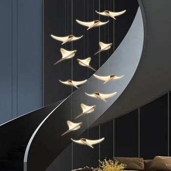 Лестничная люстра в форме птицы Роскошная вилла Современный Дизайнерский светильник для кухни, гостиной, большого зала, Длинная линия люстры в пентхаусе