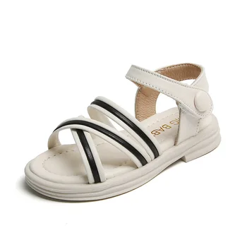 Новые летние босоножки для девочек 2023 года; модная обувь для маленьких девочек на низком каблуке; нескользящие студенческие сандалии