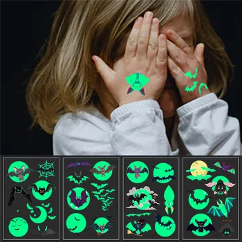 Мультяшные светящиеся татуировки с изображением летучей мыши, Флуоресцентные водонепроницаемые зеленые одноразовые временные светящиеся наклейки на Хэллоуин, Детские игрушки