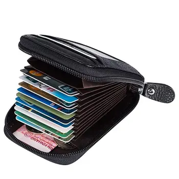 Короткий кошелек с прозрачным окошком на молнии, кожаный зажим для кредитных карт для мужчин и женщин, многофункциональный визитница