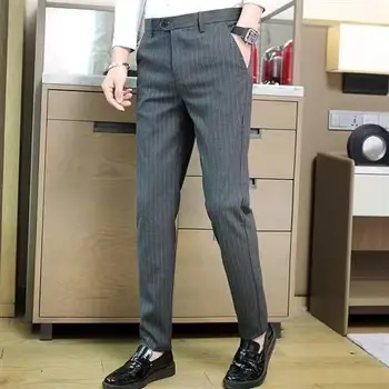 Осенние однотонные деловые повседневные дышащие прямые брюки в британском стиле, тонкие Деловые Офисные костюмные брюки с эластичной резинкой на талии C26