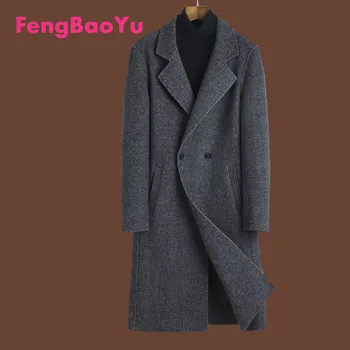 Fengbaoyu Двустороннее кашемировое осенне-зимнее мужское пальто, модное деловое длинное двубортное шерстяное пальто верблюжьего цвета, бесплатная доставка