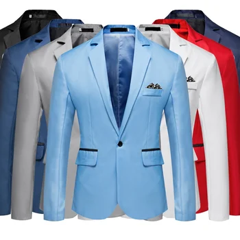 Мужской модный деловой блейзер Повседневный однотонный Свадебный блейзер Куртка Приталенный пиджак