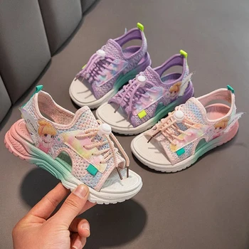 Сандалии для девочек Новая модная Корейская версия летней детской обуви Студенческая пляжная обувь на мягкой подошве Повседневная обувь для маленьких девочек