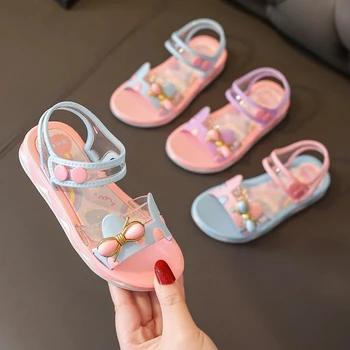 Летние нескользящие сандалии для девочек, милые модные сандалии с открытым носком в цветочек, дышащие мягкие однотонные сандалии, детская обувь для девочек