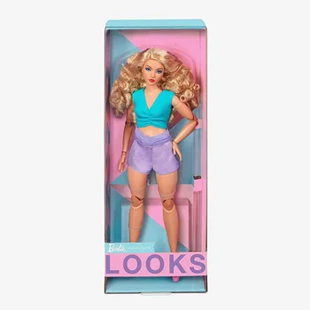 2023 Barbie Signature Looks Кукла Со Светлыми Вьющимися Волосами, Цветная Блочная Одежда с Вырезом на талии, Модная коллекция Игрушек # 16