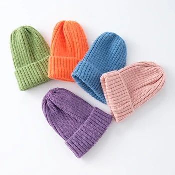 Новые однотонные детские шапочки для детей, осенне-зимняя вязаная шапочка, мягкая теплая лыжная шапочка для маленьких девочек и мальчиков