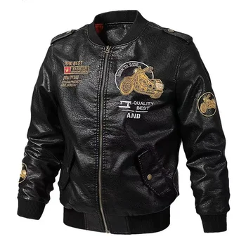 Мотоциклетная кожаная куртка, мужское мото летное пальто, Весна-осень, вышивка, PU Chaqueta, куртки для езды, бомбер, мужская уличная одежда