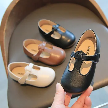 Демисезонная детская кожаная обувь с Тобразным ремешком Белая обувь принцессы для девочек Черная детская обувь Мэри Джейнс Коричневая повседневная обувь для малышей
