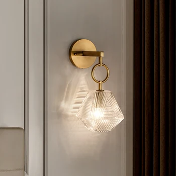 Современный светодиодный стеклянный настенный светильник для гостиной спальни прохода коридора Cedside Golden Crystal Wall Light E27 Home Lights Освещение