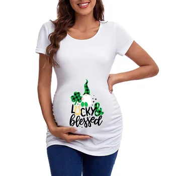 День Святого Патрика, Женская футболка для беременных с круглым вырезом и коротким рукавом, Топы с рюшами по бокам, майка для беременных