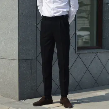 2022 Мужская осенне-зимняя мода Ретро, прямые шерстяные костюмные брюки, мужские Официальные Социальные Брюки, Мужские Деловые Повседневные шерстяные брюки A437
