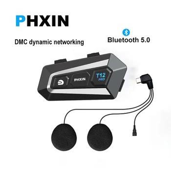 Новое поступление T12PRO MESH Bluetooth Мотоциклетный домофон, шлемы-гарнитуры на 1000 м, беспроводная связь Bluetooth 5.0 с музыкой Sharin