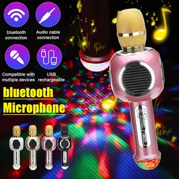 Профессиональный беспроводной микрофон Bluetooth Ручной караоке-микрофон USB Mini Home KTV для музыкального плеера Микрофон для записи пения