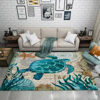 Большой ковер с 3D принтом черепахи, серия морских животных, коврики для гостиной, нескользящий коврик, домашний декоративный декор комнаты