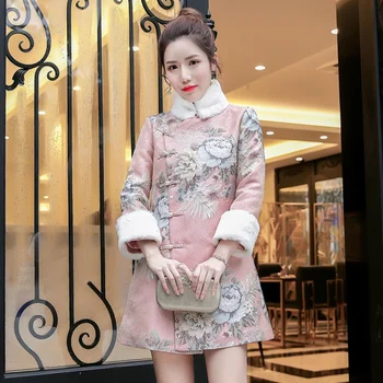 Ципао Традиционное Китайское Восточное платье Женское Теплое Чонсам Современное китайское платье Qi Pao Толстое Женское Зимнее Азиатское платье FF2553