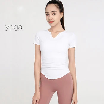 Новый облегающий спортивный топ для йоги с высокой эластичностью, повседневная футболка с коротким рукавом и круглым вырезом, женская одежда для фитнеса