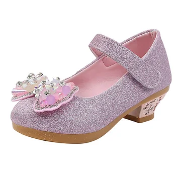 Модные Кожаные туфли Для девочек На Высоких Каблуках 2023 Show Crystal Shoes Dress Show Обувь Принцессы С Бантом Детская обувь
