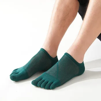 5 пар носков с низким носком для мужчин, невидимые носки на щиколотках с пятью пальцами, Тонкие дышащие хлопковые носки с раздельным носком, однотонные, черные, белые, желто-зеленые Носки