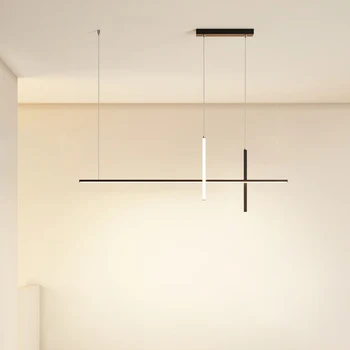 Дизайнерский современный минималистичный полностью медный черный минималистичный светильник для столовой, люстра, барный стол в скандинавском стиле, односложный полосовой светильник