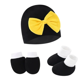 N80C Шапочка для новорожденного Милая теплая хлопчатобумажная шапочка Перчатки Носки Детские больничные шапочки для мальчиков и девочек шапочки для малышей Детские шапочки-бини