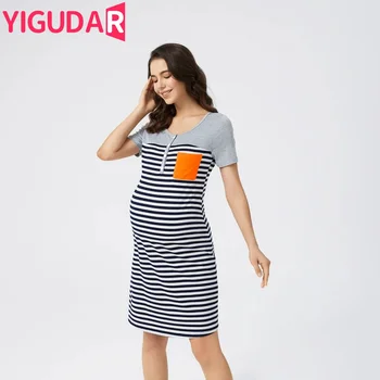 Женское летнее пляжное платье, одежда для беременных, свободные полосатые платья с оборками на рукавах, мини-платье для беременных, сарафан, Vestidos