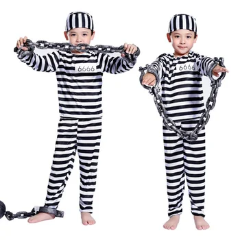 Костюмы для косплея заключенных для детей, полосатый Карнавал ужасов, костюмы на Хэллоуин, необычная вечеринка, одежда для ролевых игр для маленьких девочек и мальчиков