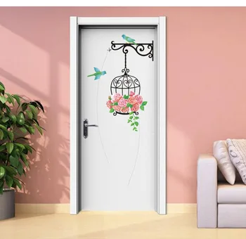 Уютная комната с птичьей клеткой, фон спальни, настенное украшение, картина, дверная наклейка, самоклеящаяся съемная наклейка из ПВХ, настенная наклейка
