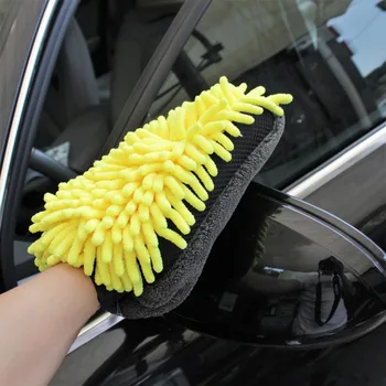 Сверхтолстая перчатка для автомойки 4 в 1 с водонепроницаемой сеткой, полосками из микрофибры и синели, Многофункциональная рукавица для мытья деталей