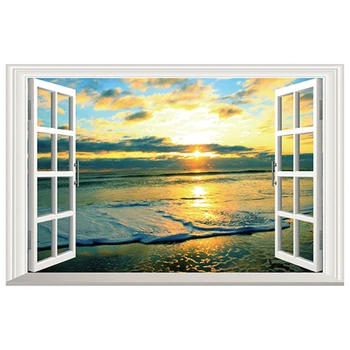За окном Захватывающий пейзаж морского восхода, 3D Настенное искусство, виниловые наклейки, домашний декор, обои с видом на океан 60 *40 см