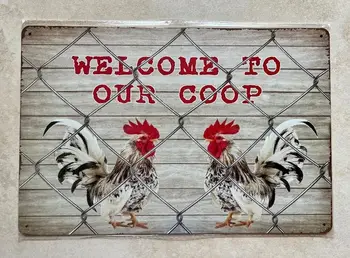 МЕТАЛЛИЧЕСКАЯ ВЫВЕСКА WELCOME TO THE COOP BAR MAN CAVE PUB GARDEN ЦЫПЛЯТА, куриные яйца 20x30 см