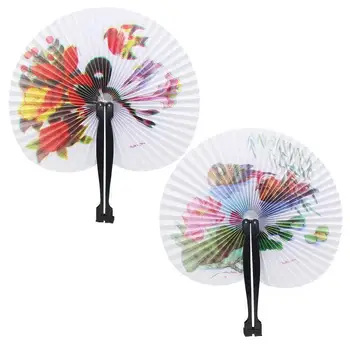 Декоративный вентилятор, шикарный женский ручной вентилятор, китайский карманный складной ручной вентилятор, Круглый круг, бумага с принтом, декор для вечеринки, подарок Цвет Случайный
