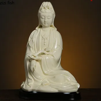 Украшение статуи Будды Статуэтка Гуаньинь Украшения из белого фарфора Ремесла Керамическая мебель Статуэтки буддизма Скульптура