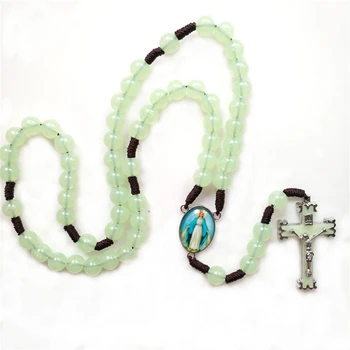 Светящееся ожерелье ручной работы, плетеная веревка, классические четки, католическое ожерелье для молитвы со Святым Крестом, модные тканые мужские ожерелья