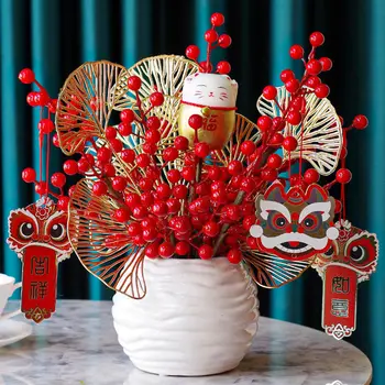 Китайская Керамическая Ваза Red Fortune Fruit Набор Искусственных Цветов Новогоднее Открытие Свадебные Украшения Домашний Шкаф Мебель для крыльца Ремесла