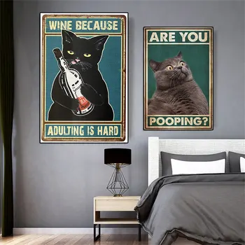 Ты какаешь Плакат Забавная вывеска для ванной на холсте с изображением жирного милого кота, цитата, арт для росписи настенного рисунка, декора туалета, туалета