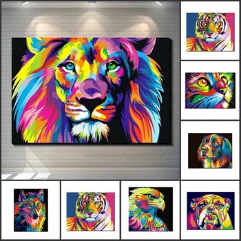 Акварельный Плакат с Тигром, Львом и Кошкой, Настенное искусство, Холст, Абстрактные животные, Поп-Граффити, Художественные Картины, Картины для гостиной Куадрос