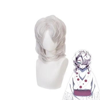 Demon Slayer Kimetsu No Yaiba Ayaki Rui, парик для косплея, Серебристый паук, Синтетические волосы на лице, костюм аниме, Парики