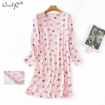 Женское ночное платье, милая трикотажная хлопковая ночная рубашка, женские ночные рубашки с длинными рукавами, рубашки для сна, женская пижама, Весенне-летняя пижама