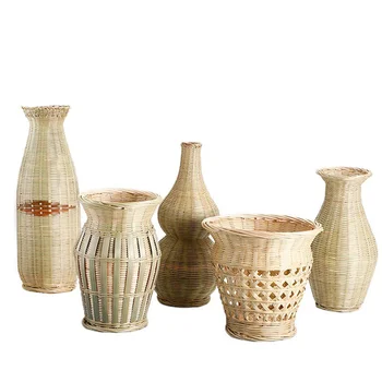 Креативная настольная ваза ручной работы из бамбука, Плетеная корзина для растений, многоцелевые цветочные горшки для домашнего декора, декоративные