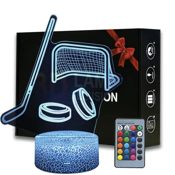 3D иллюзия хоккейного ночника Подарки для хоккея со льдом Настольная лампа для украшения детской спальни Креативные подарки на День рождения Рождество