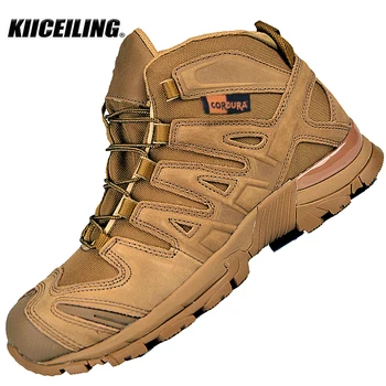 KIICEILING K3D Походная Обувь, Тактические Ботинки для Мужчин, Кожаные Армейские Военные Ботинки, Боевая Мужская Обувь Для Пустыни, Рабочие Защитные Кроссовки