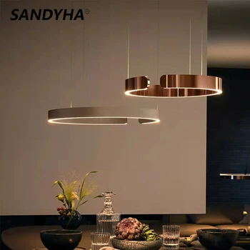 Подвесной светильник SANDYHA Современной креативной формы с круглым кольцом, люстра для спальни, гостиной, столовой, домашнего декора, светодиодная подвесная лампа