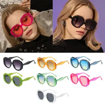 1 шт. Классические винтажные женские солнцезащитные очки в круглой оправе большого размера, солнцезащитные очки ярко-розовых оттенков, модные очки