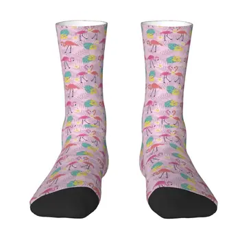 Милые мужские летние носки с тропическим рисунком фламинго, унисекс, теплые дышащие носки с 3D принтом Crew
