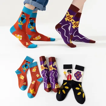 3 пары /лот Кавайные Красочные мужские носки с милыми животными, индивидуальностью, кроликом, принтом в стиле Харадзюку, забавными модными носками для скейтборда